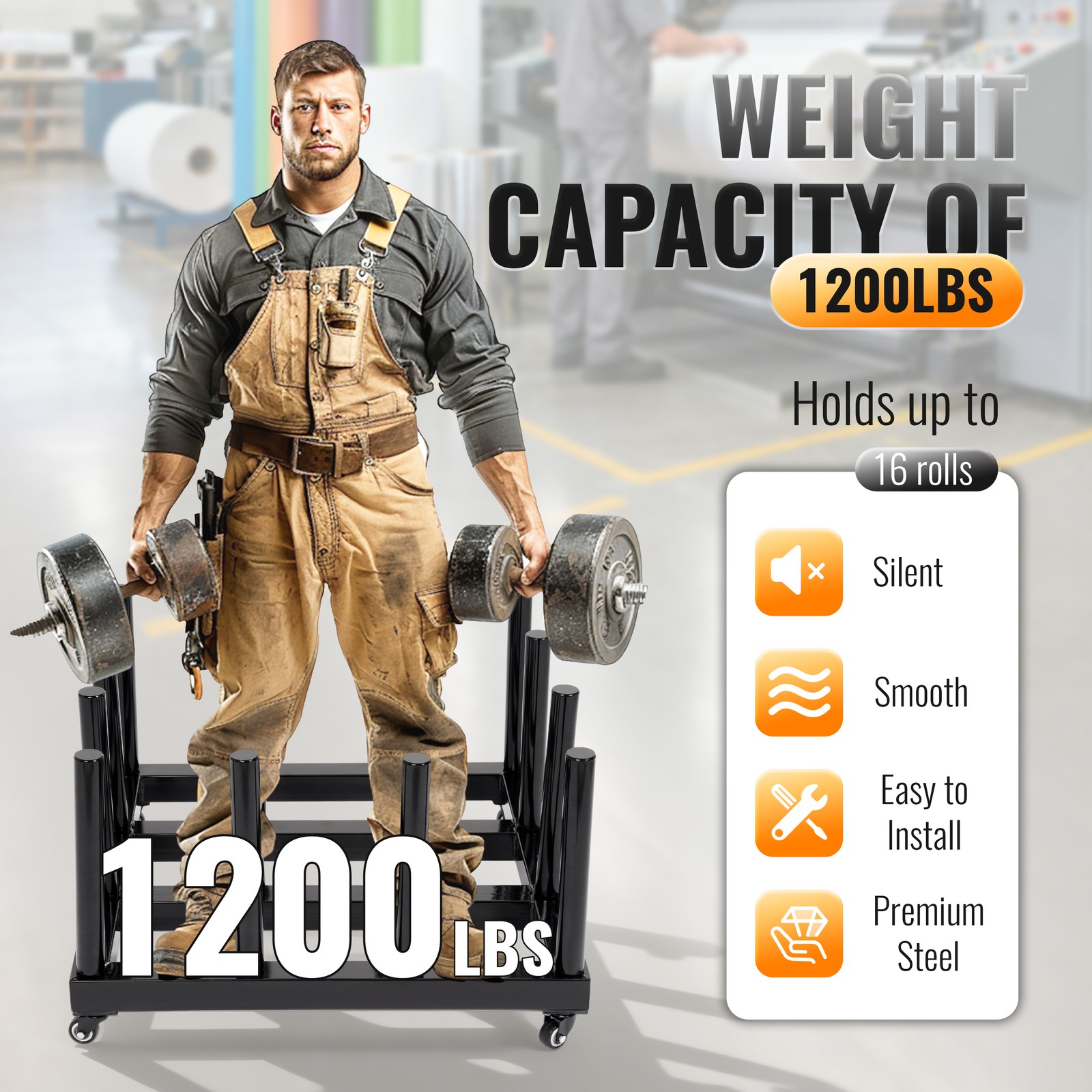 Vinyl Cart Mobile Media Rack 16 Roll Capacity Heavy Duty Digital Media Storage