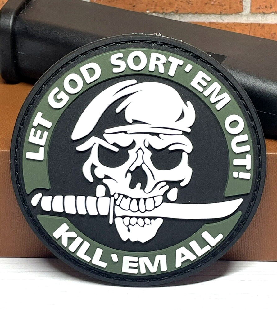 Skull PVC Patch - Tactical Morale Skull Knife Patch - Let God Sort' EM Out Patch