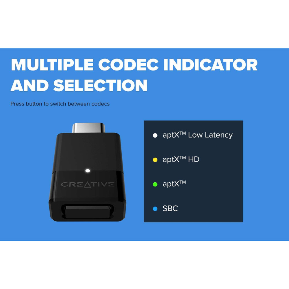 Creative BT‑W3 USB‑C Bluetooth 5.0 Transmitter – aptX LL & HD, Mic, Plug & Play