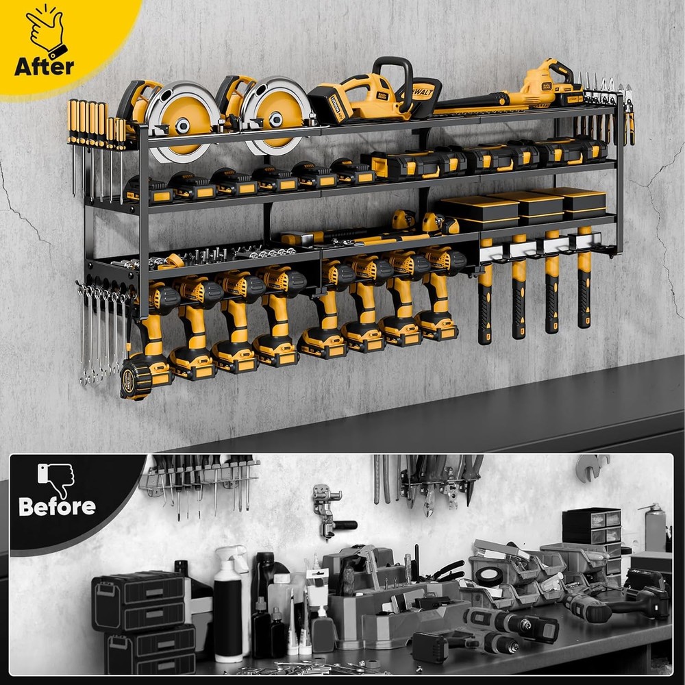 Power Tool Organizer Wall Mount - 600Lbs Load 4 Layer Storage Rack with 12 Drill
