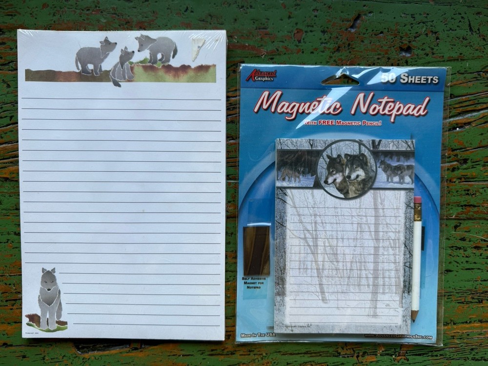 Wolf Themed Magnetic Notepad And Lined Notepad