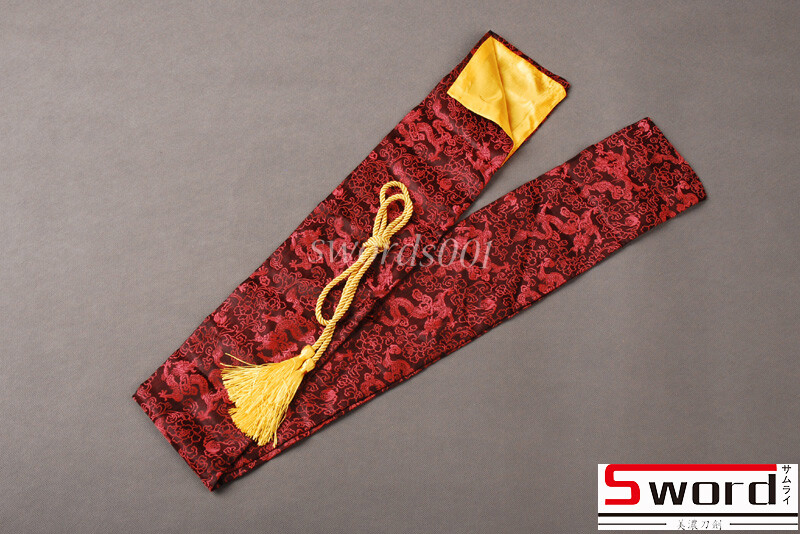 Dark Red Chinese Dragon Silk Bag For Japanese Samurai Katana Chinese Sword