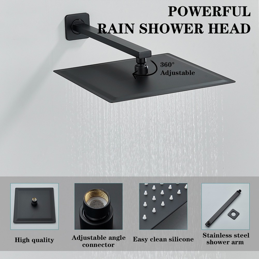 Shower Faucet System Set 3 Function 8 " Rainfall Head W/ Mixer Valve Wall Mount