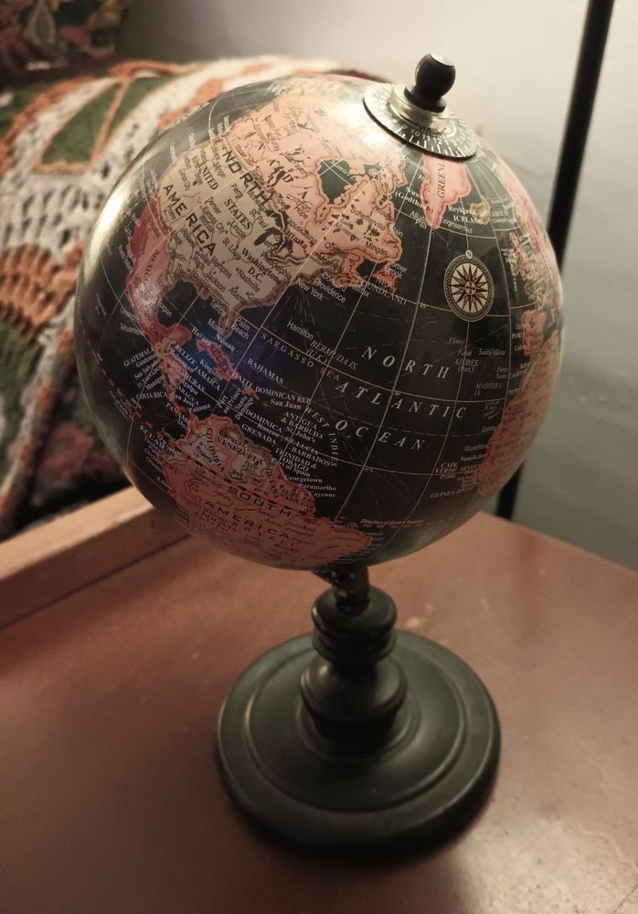 Rotating Tabletop Decorative Globe on Stand, Black Base Pink Map Freestanding
