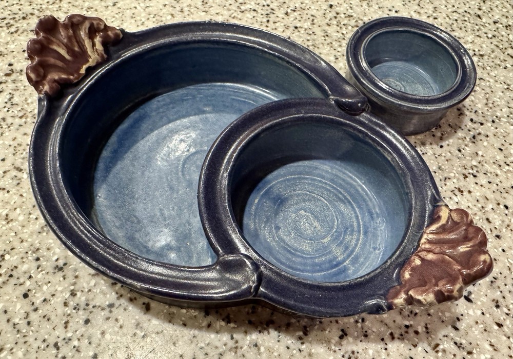 Studio Pottery by Gloria Sanger, Nesting Olive/Nut Appetizer Serving Dish 8”