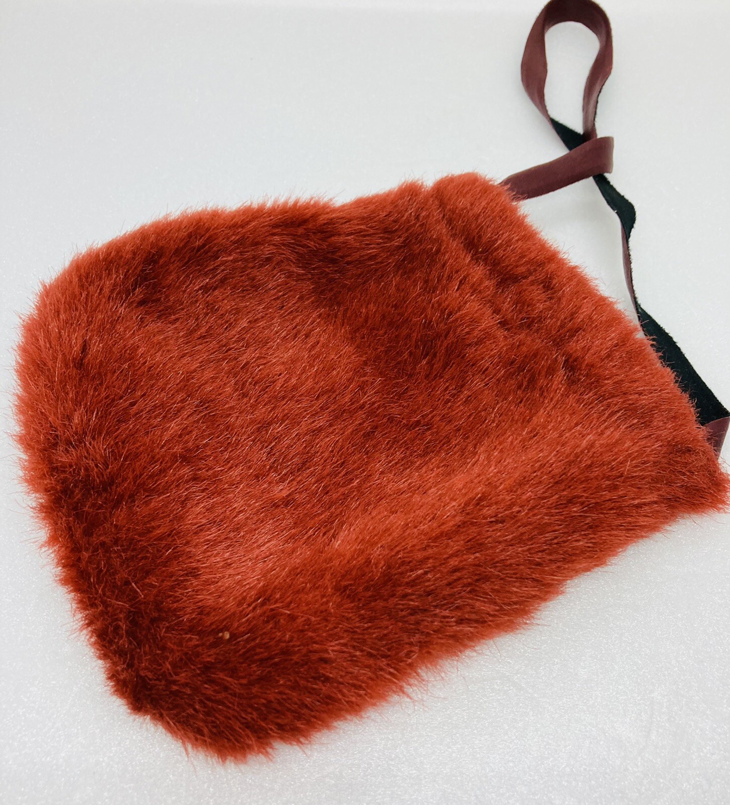 Vintage 1980s Retro Fluffy Furry Handheld Pouch Makeup Mirror Phone Keys Bag 22