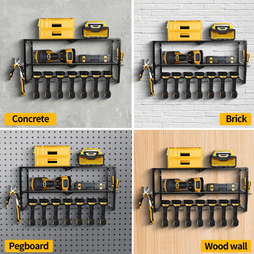 Power Tool Organizer Wall Mount 200Lbs Load 3 Layers Storage Rack 8 Drill Holder