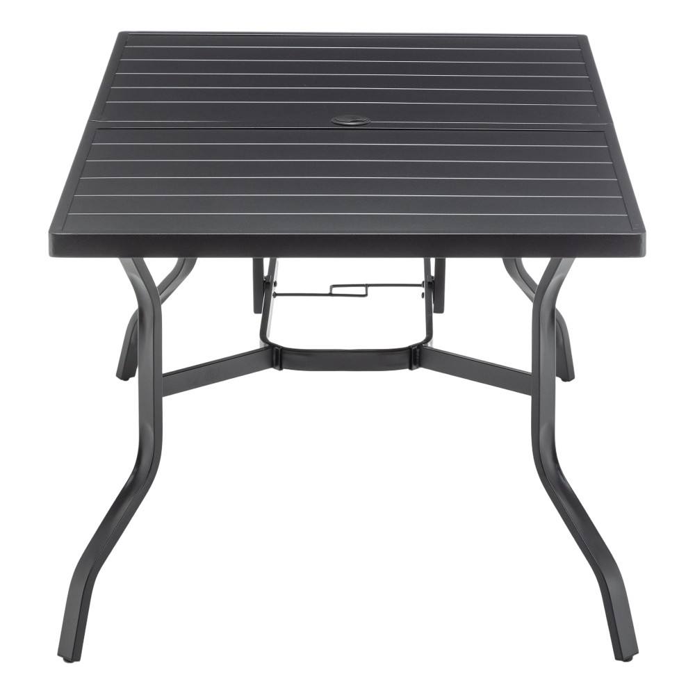 Rectangular Metal Patio Dining Table with Umbrella Hole Anti Slip Pads