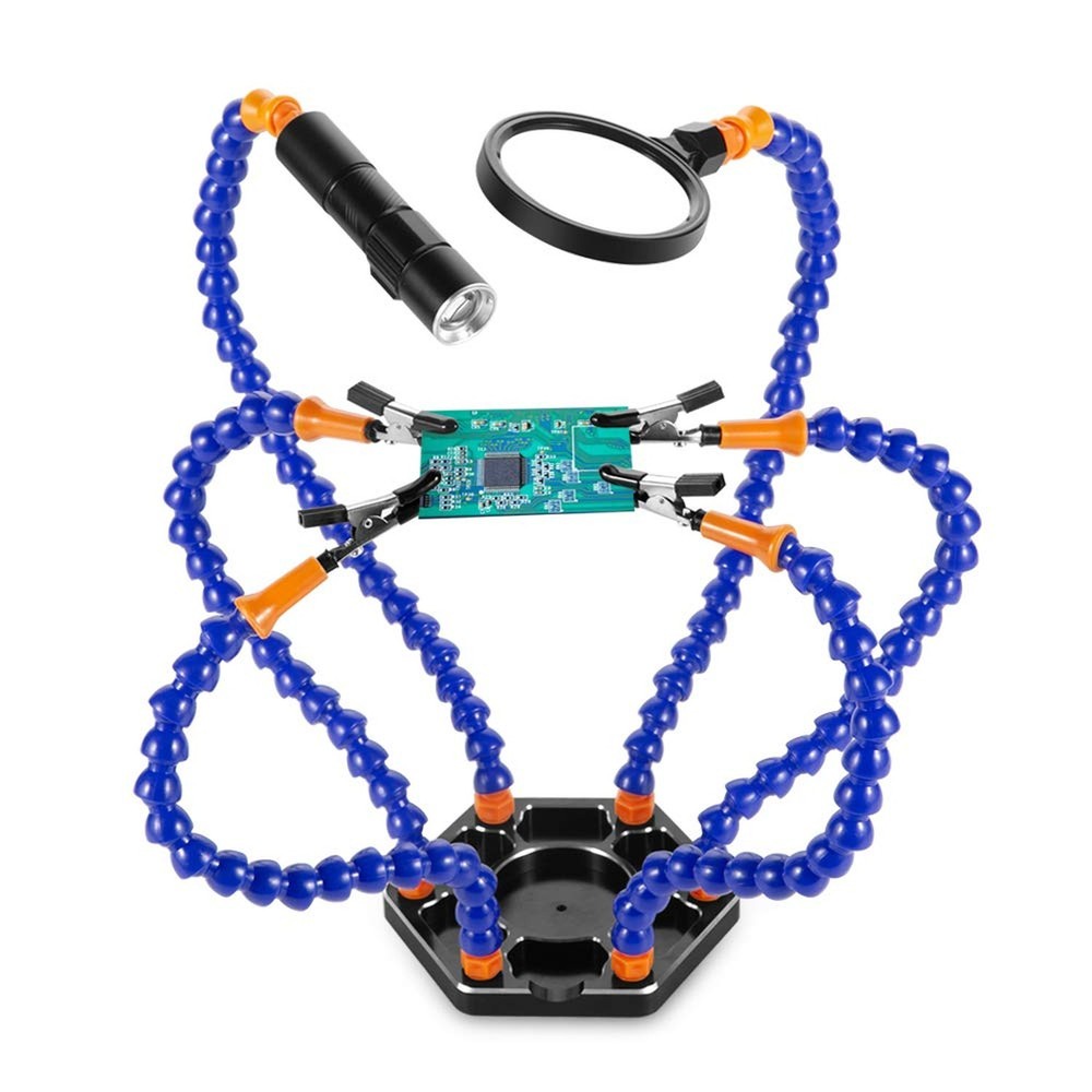 Helping Hand Soldering Third Hands Vise with 6 Flexible Arms LED Flashlight M...
