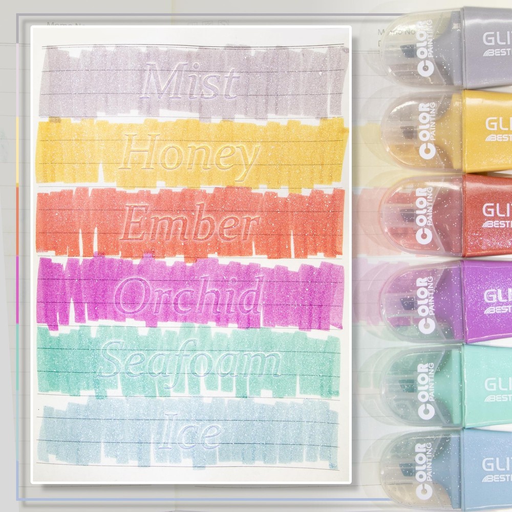 8 Pcs Glitter Highlighters Mini Marker Chisel Tip No Bleed Silver Supplies