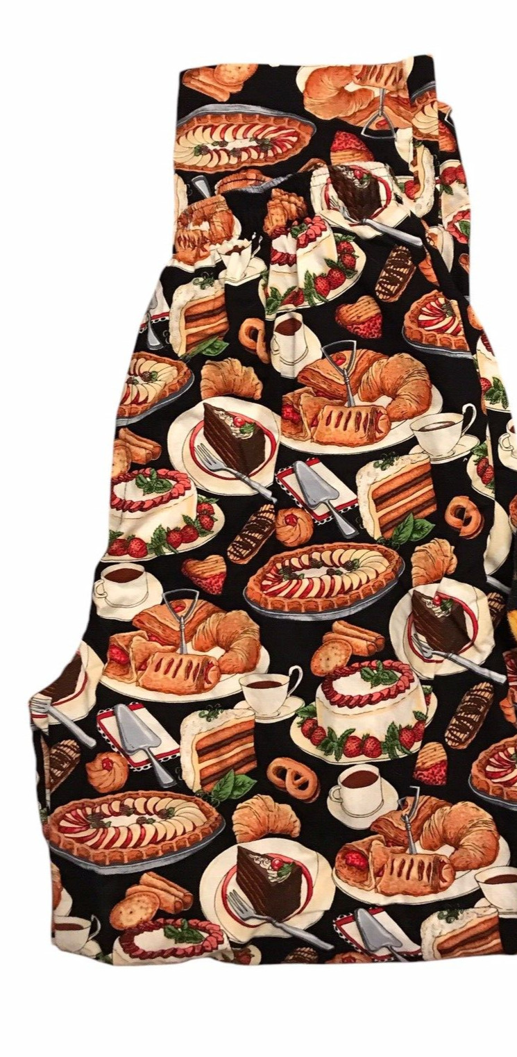 The Happy Chef Black Graphic Women Medium Chef Pants Desserts Coffee Pie