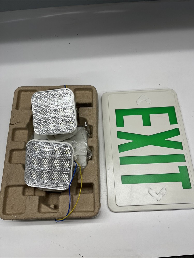 Spectsun 1 Pack Led Green Exit Sign with Battery Backup Combo Emergency Light