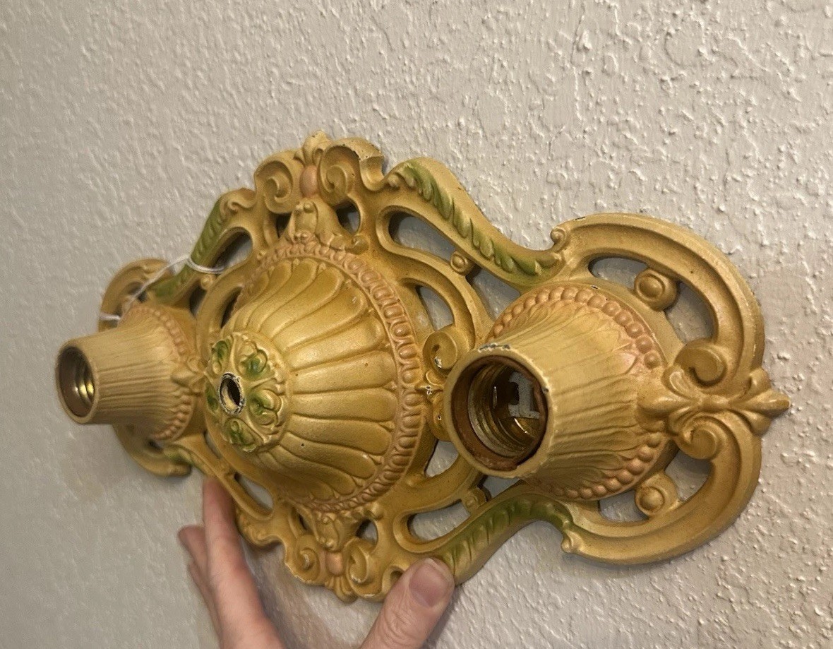 Antique art deco flat mount ceiling 2 light fixture with double light Late 1800s
