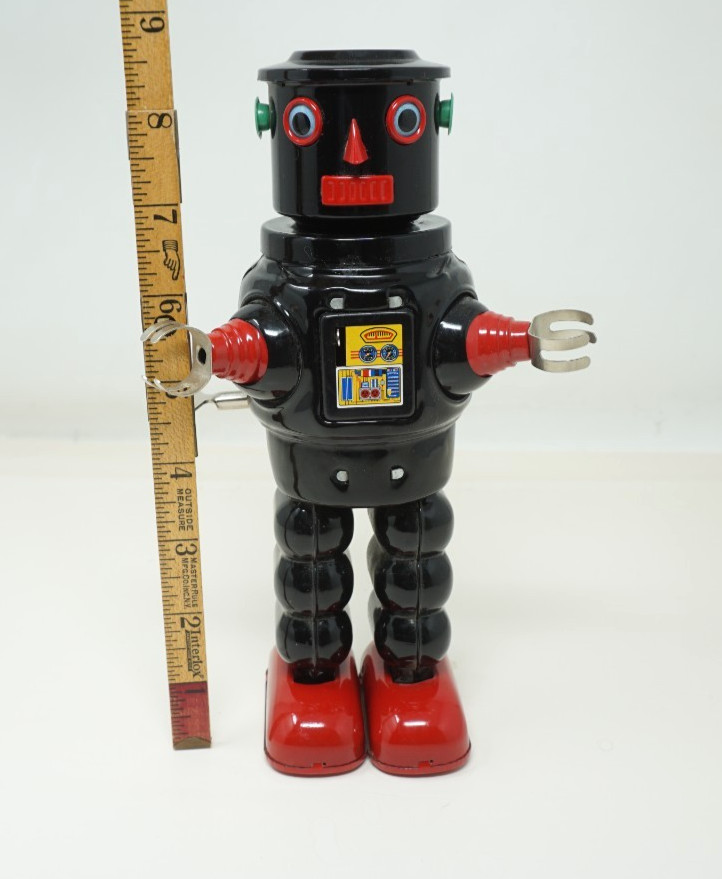 8.5'' Black Wind Up Mechanical Roby Tin ROBOT Working