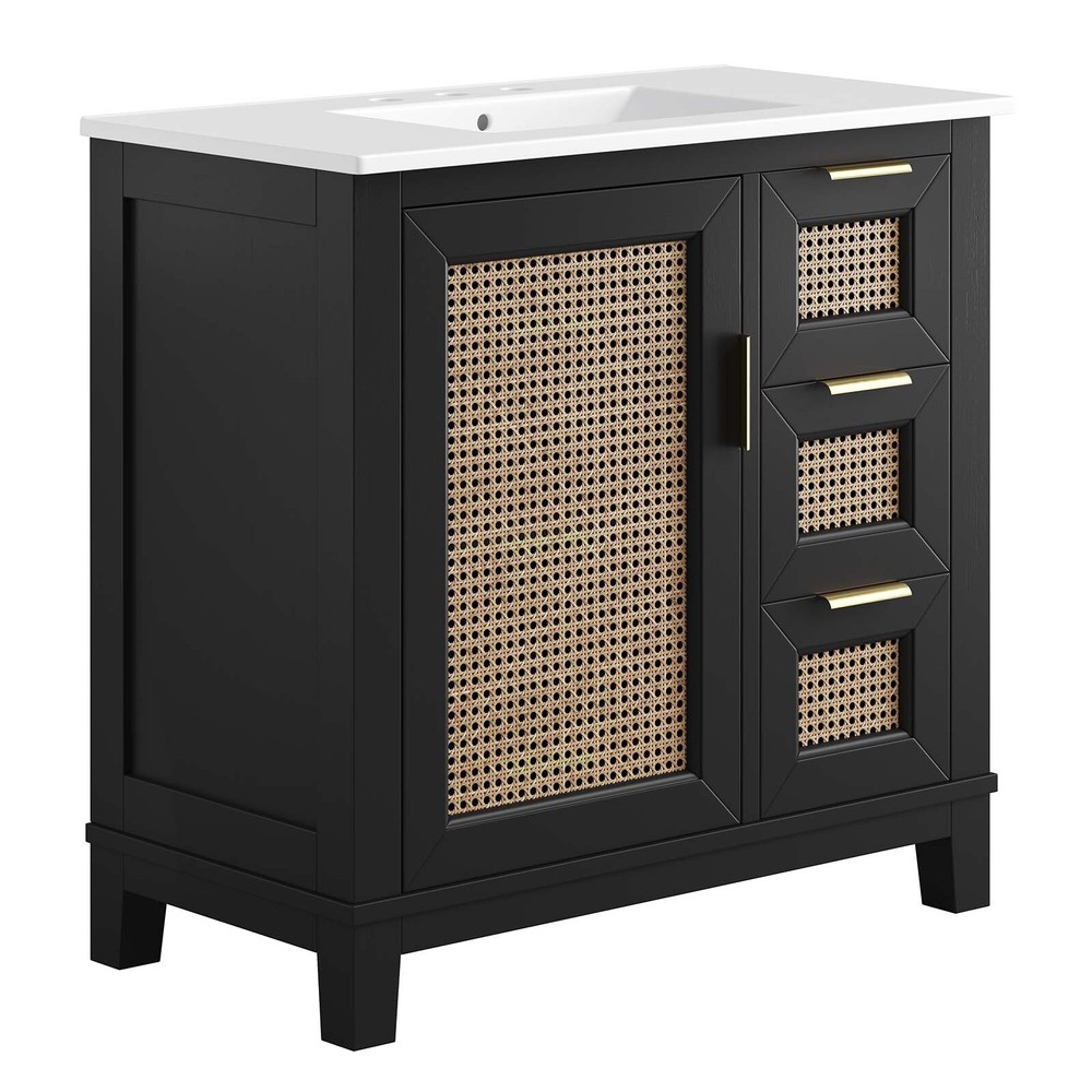 Modway Dixie 36” Solid Wood Bathroom Vanity Cabinet in Black White