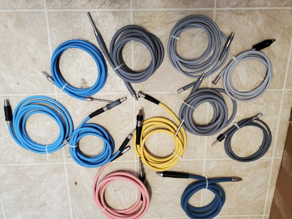 LOT of 11 various Endoscopy Light Source Fiber Optic Cables multiple plug types