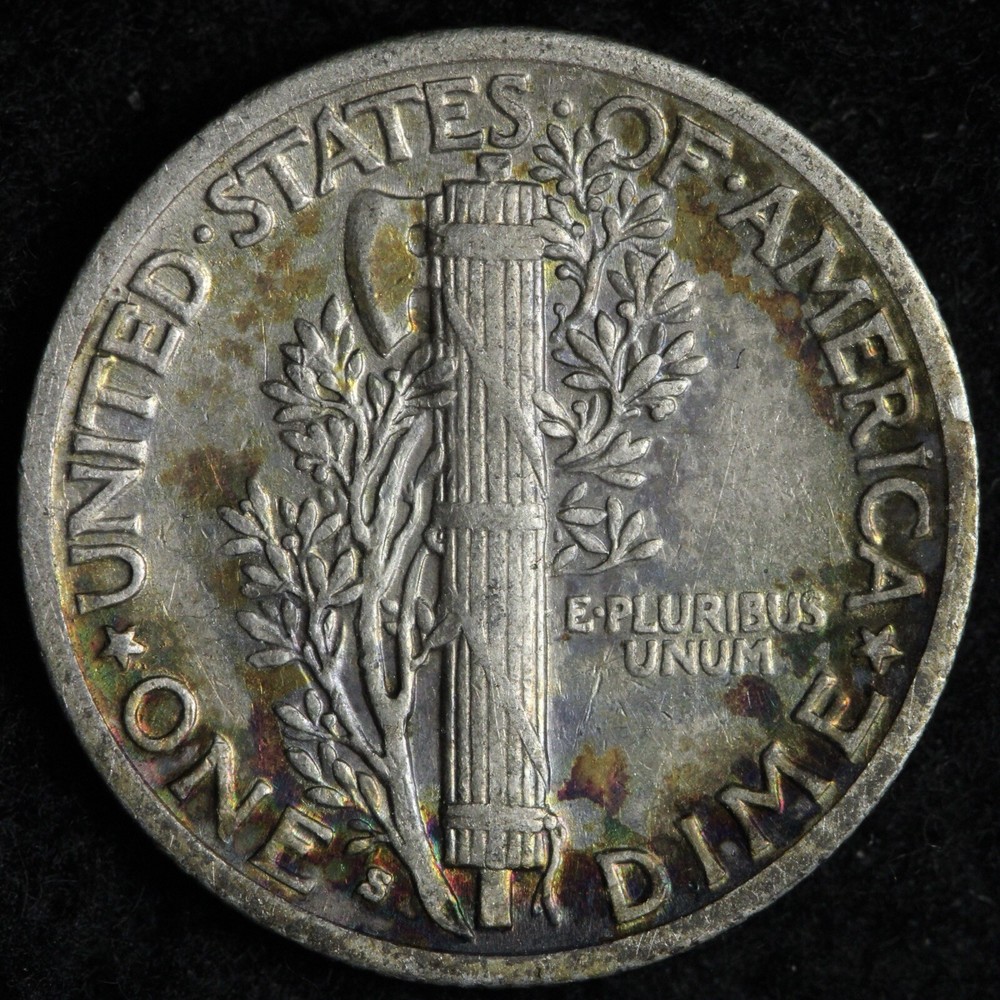 1938-S Mercury Silver Dime AU TONED E244 AKM