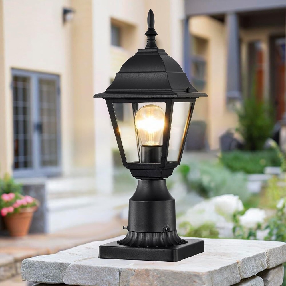2 Pack Waterproof Outdoor Post Lights - Matte Black Clear Glass 5.9'' Base