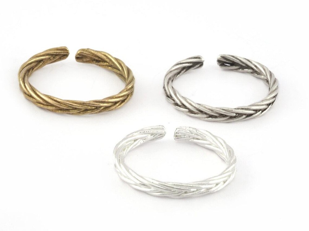 Braid Band Ring Adjustable Raw brass, Shiny Silver, Antique silver 7US size 5257