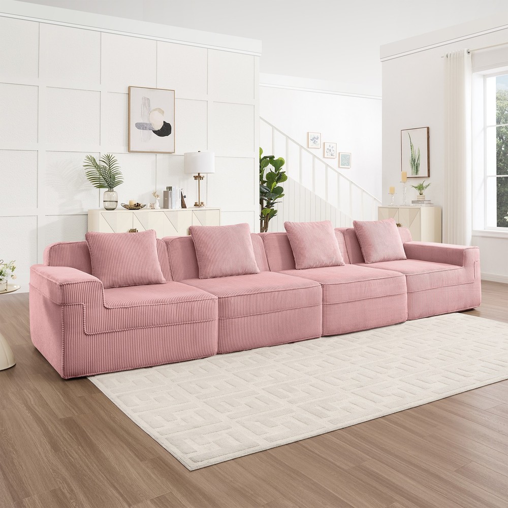 Modular 4 Seat Boneless Sofa, Cloud Sectional Couch with Deep Seat, Modern Mod