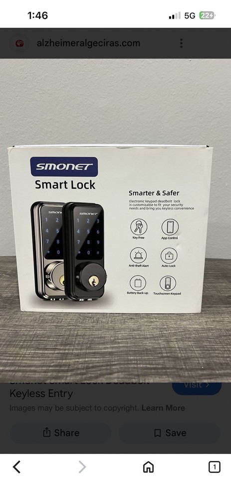 SMONET Keyless Smart Door Lock Black Matte w/ Touchscreen Keypad, App Control