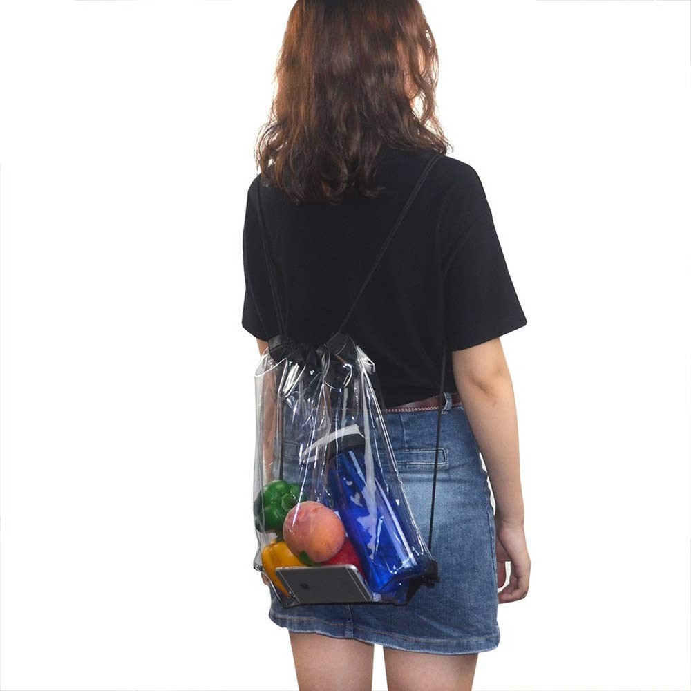 Clear Drawstring Bag Waterproof Stadium Drawstring Backpack Black