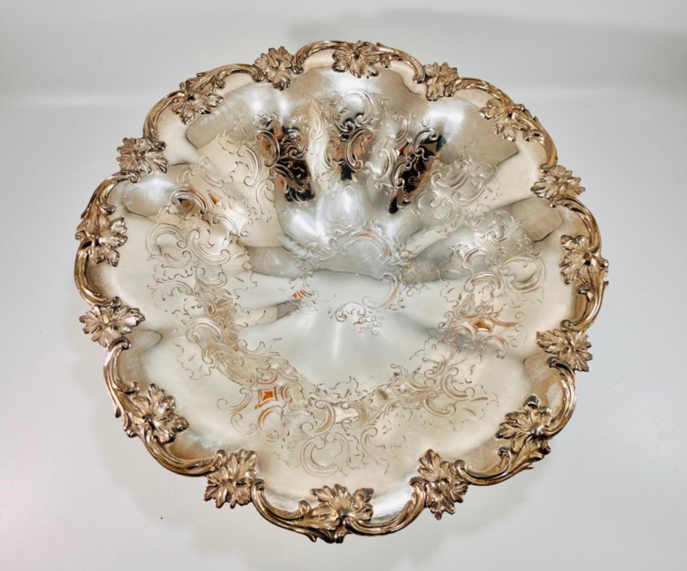 Vintage Silver Plate Ornate Embossed Footed Serving Dish Bowl 11.75" #12326