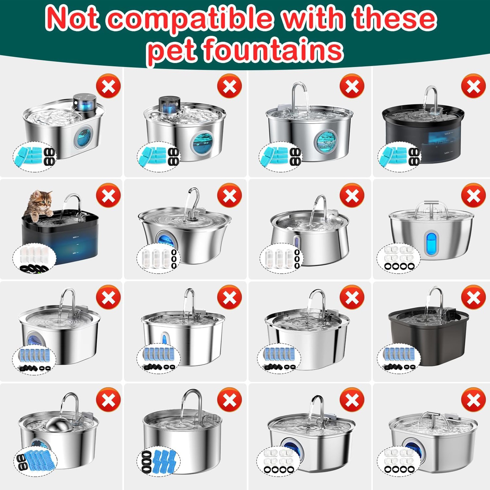 40pcs Cat Fountain Filters Replacement for 67/108/135oz Pet Drinking Replacement