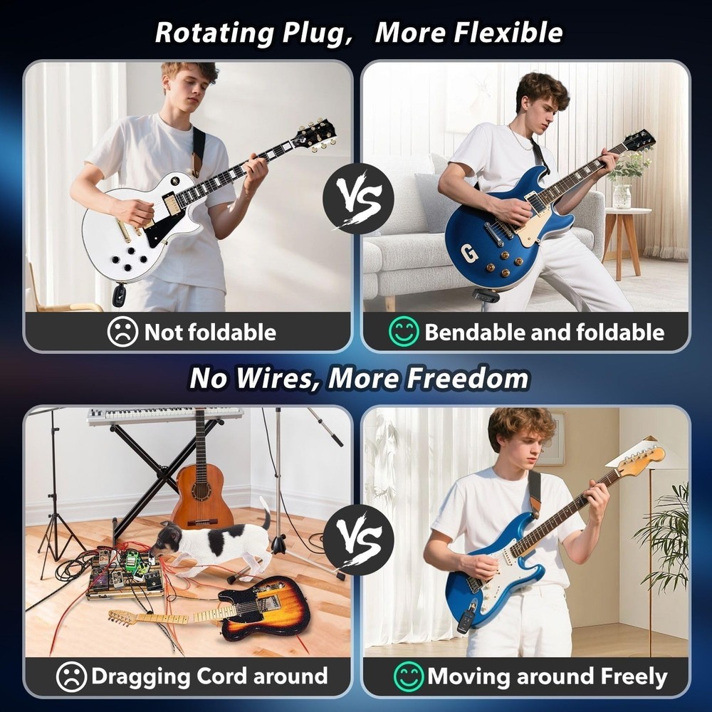 Wireless Guitar System 2.4GHz 2 Modes, Thumb-Size, 250° Rotatable, Wireless