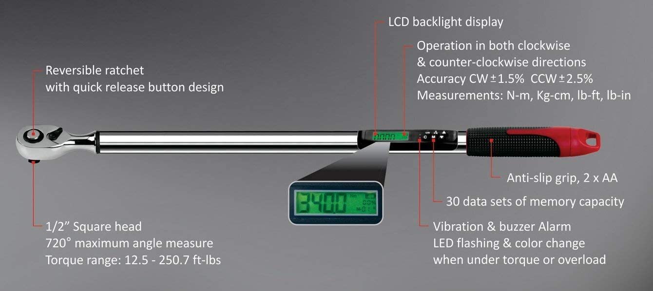 ACDelco Tools ARM303-4A 1/2” Angle Digital Torque Wrench12.5 – 250.7 ft-lbs
