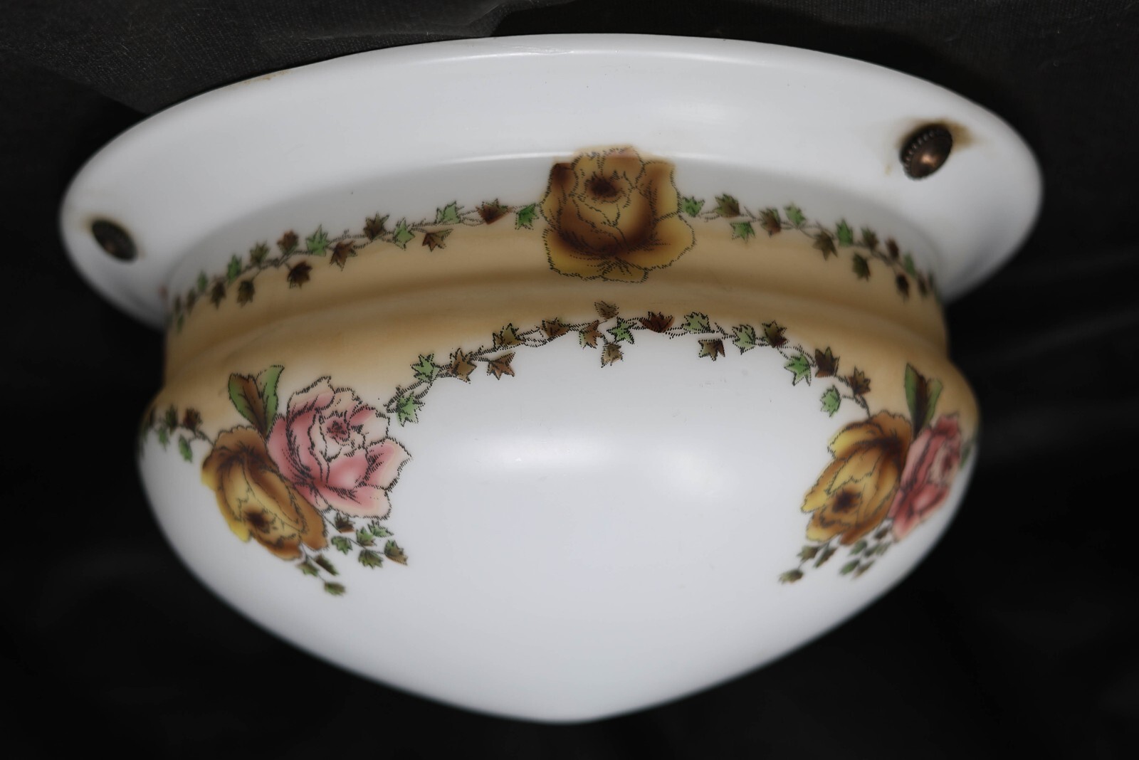 Vintage Large Hanging 3-Chain Glass Light Shade Lamp Part 14.25" Diam x 5" Roses