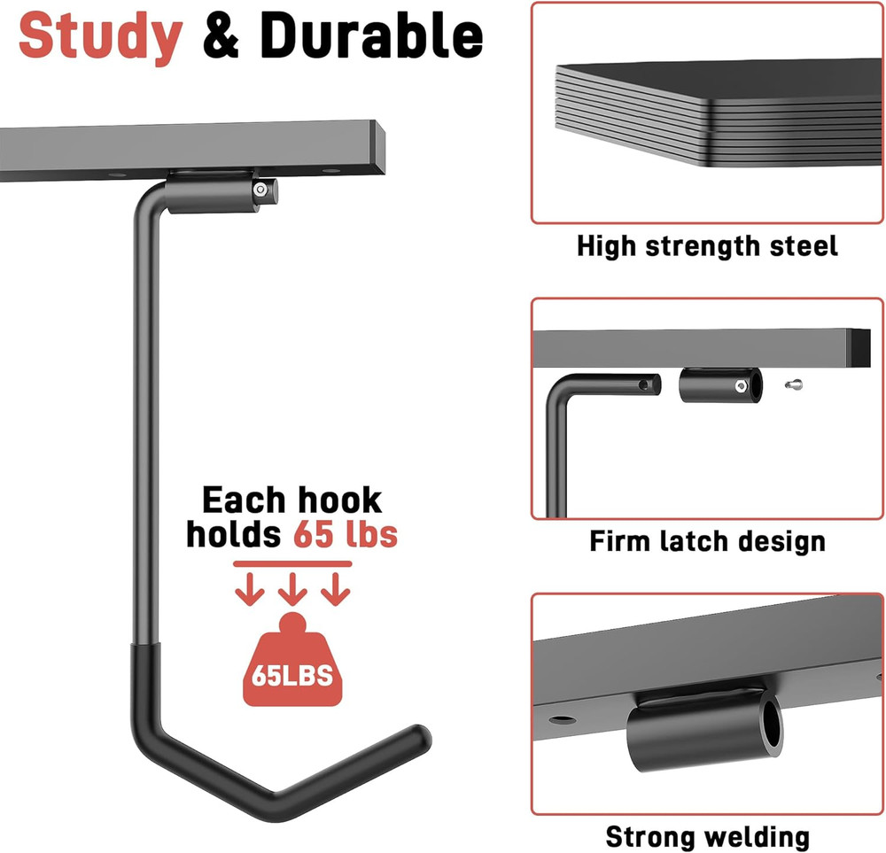 Space-Saving Ceiling Bike Rack for 2 Bikes Horizontally or 4 Vertically