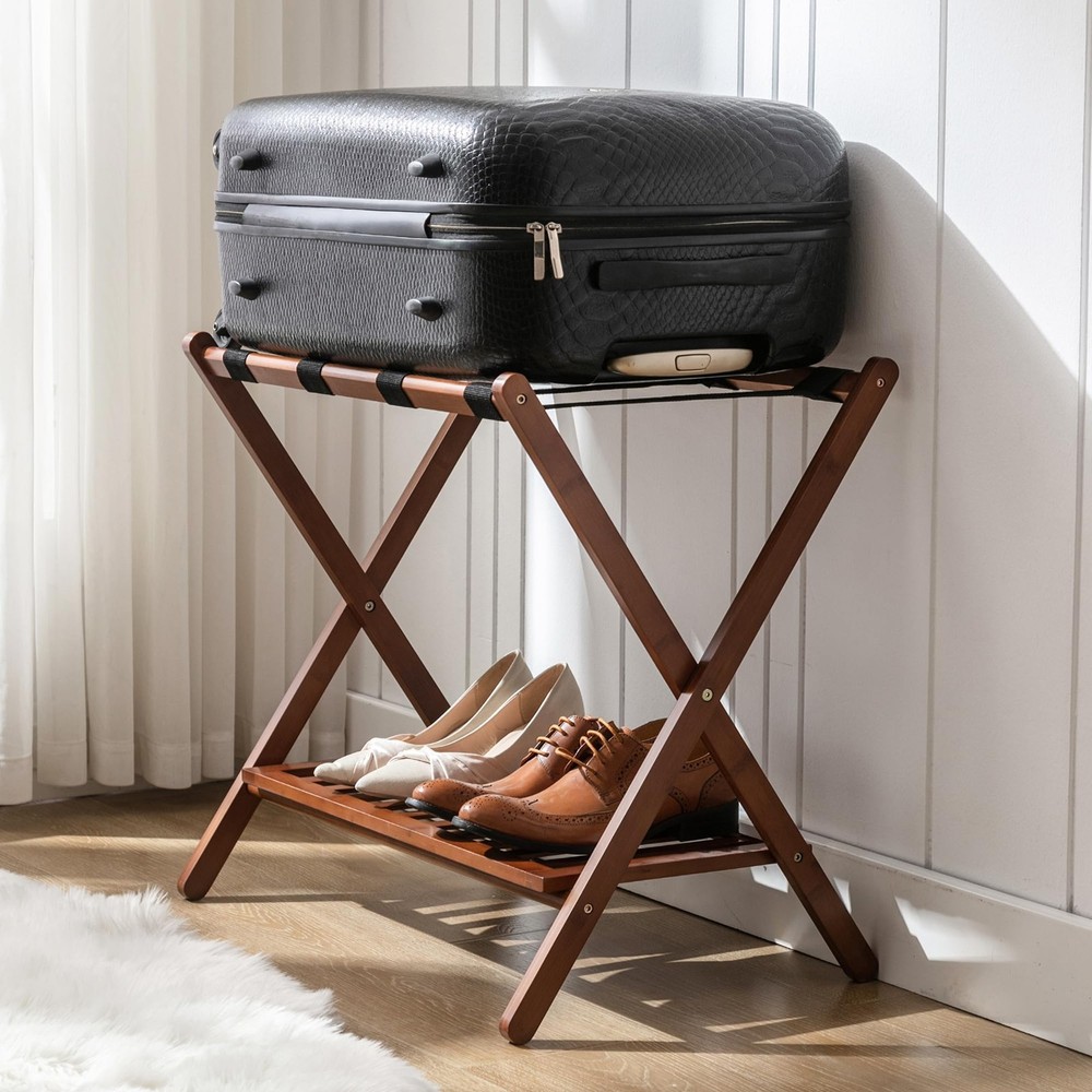Solid Wood Luggage Rack for Home Travel - Stylish Storage Solution