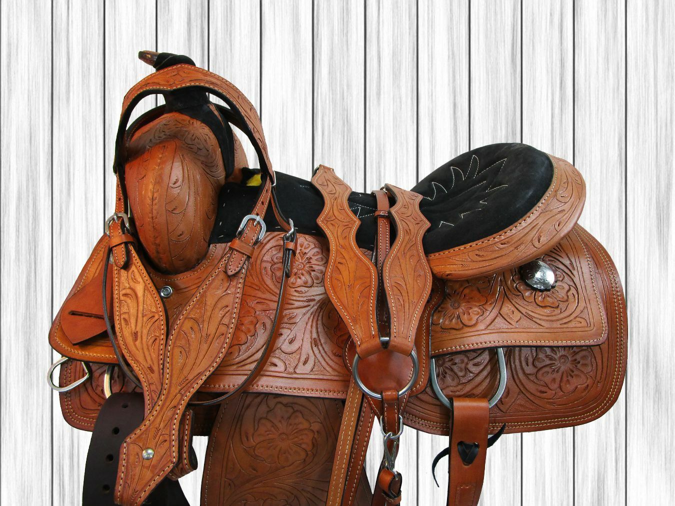 USED COWBOY WESTERN ROPING SADDLE HORSE RANCH FLORAL TOOLED LEATHER 15 16 17 18