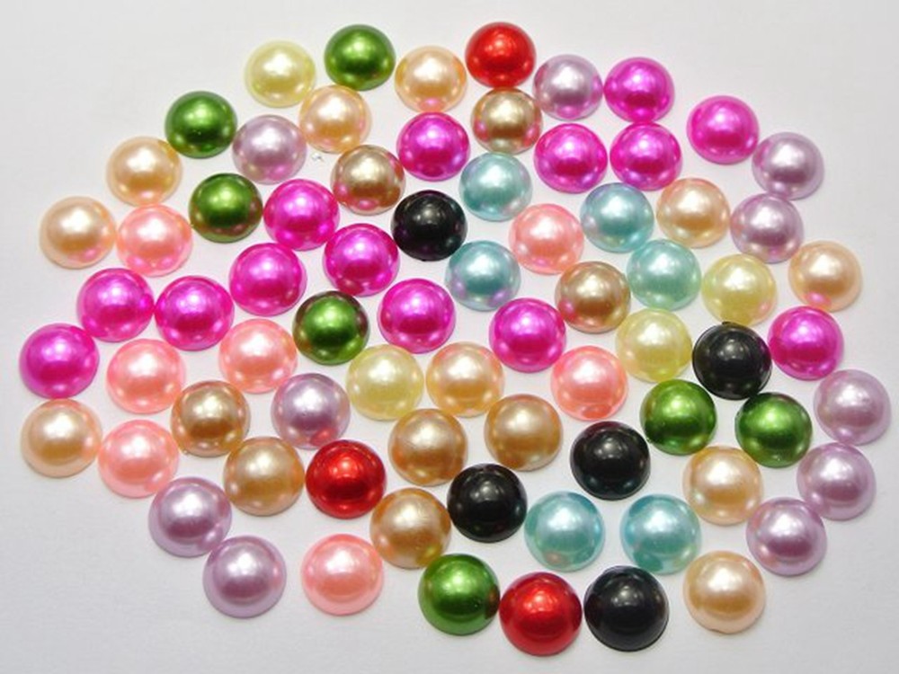 200 Mixed Color Half Pearl Bead 10mm Flat Back Gem Scrapbook Craft