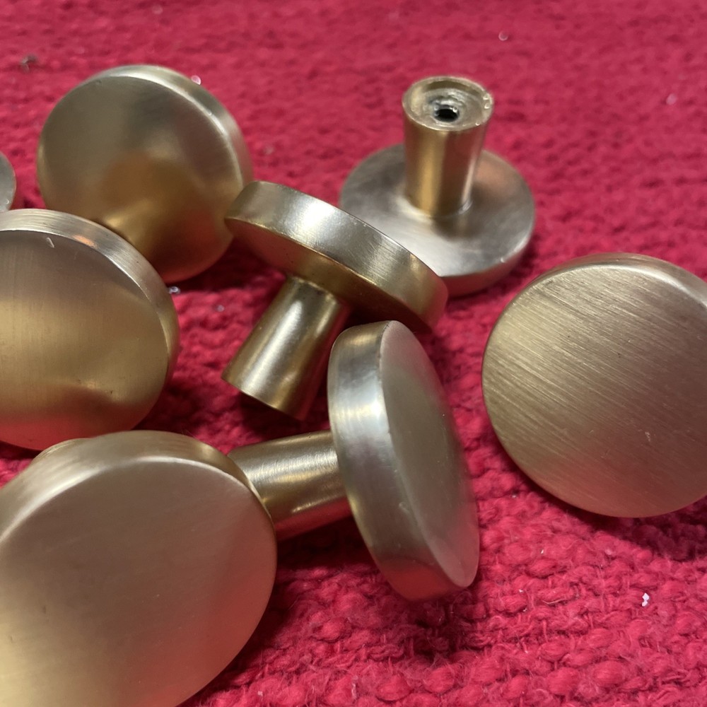 (15) Heavy Solid Brushed Brass Knobs Cabinet Doors Or Drawers