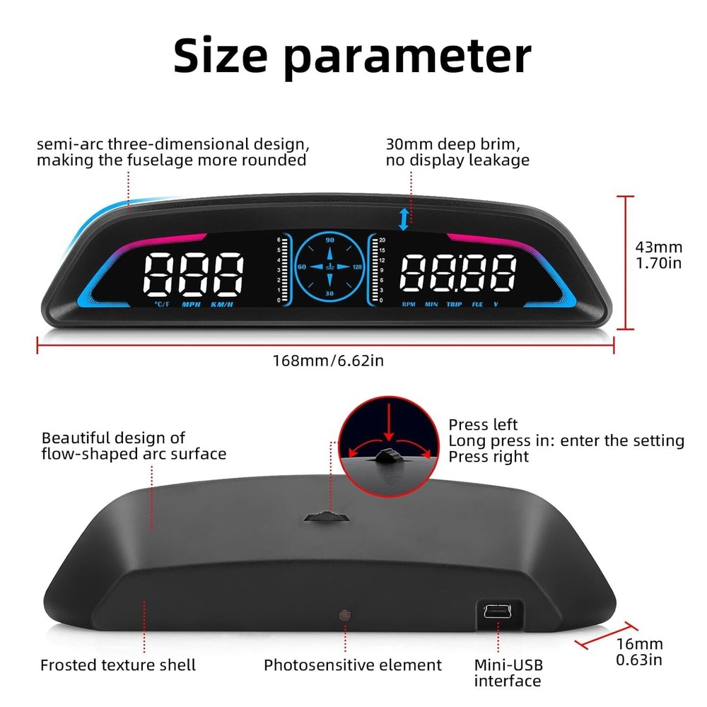 OBD2 Head Up Display for Car with HUD WIRE-D