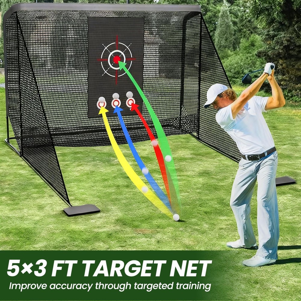 10x6.7 ft Golf Practice Hitting Net with Frame, Netting, Target and Accessories