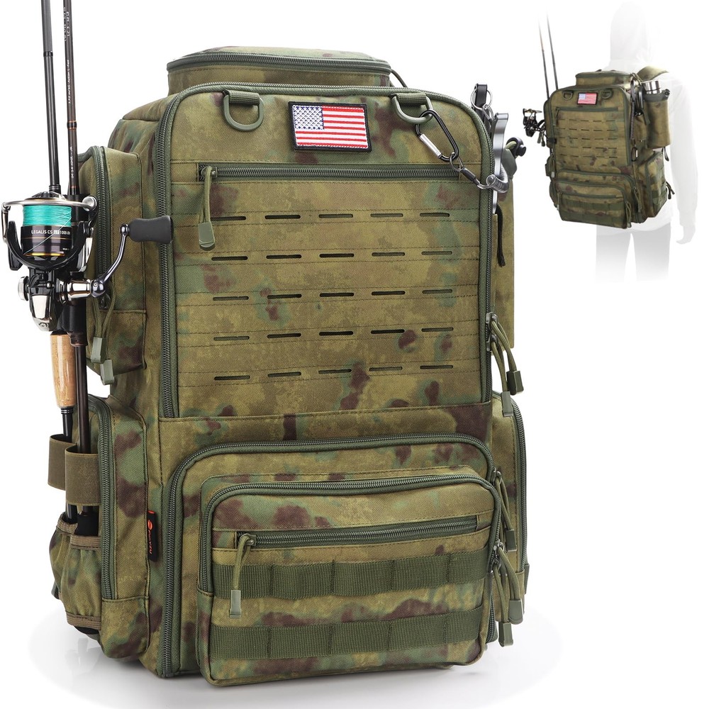 Fishing Backpack, Fishing Tackle Backpack with Rod Holders for 4 Boxes (Box N...