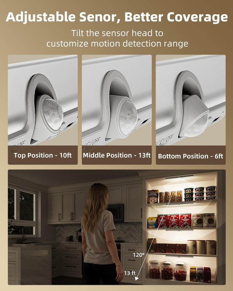 EZVALO 15in Motion Closet Lights with Rotatable Sensor, Rechargeable Under Ca...