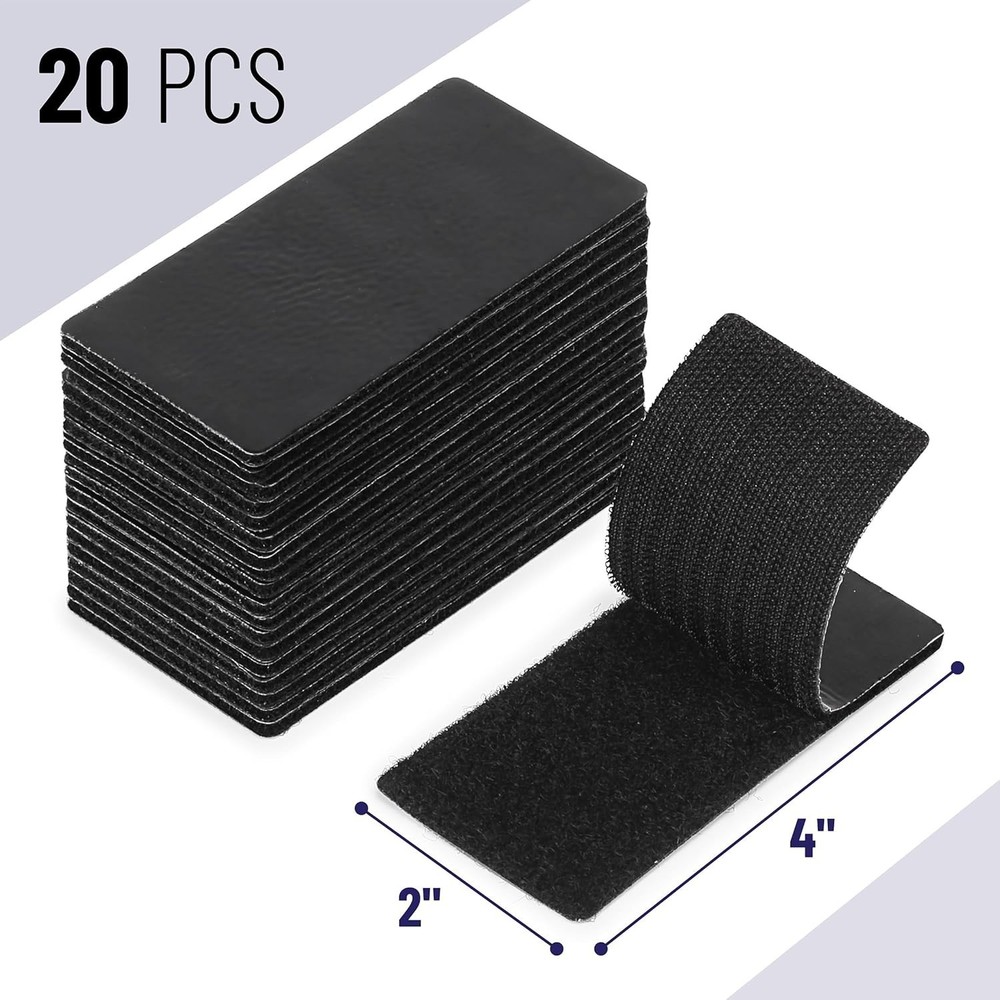 Bates 4" x 2" Heavy Duty Hook & Loop Tape - 20 Pcs for Strong and Secure Bonding