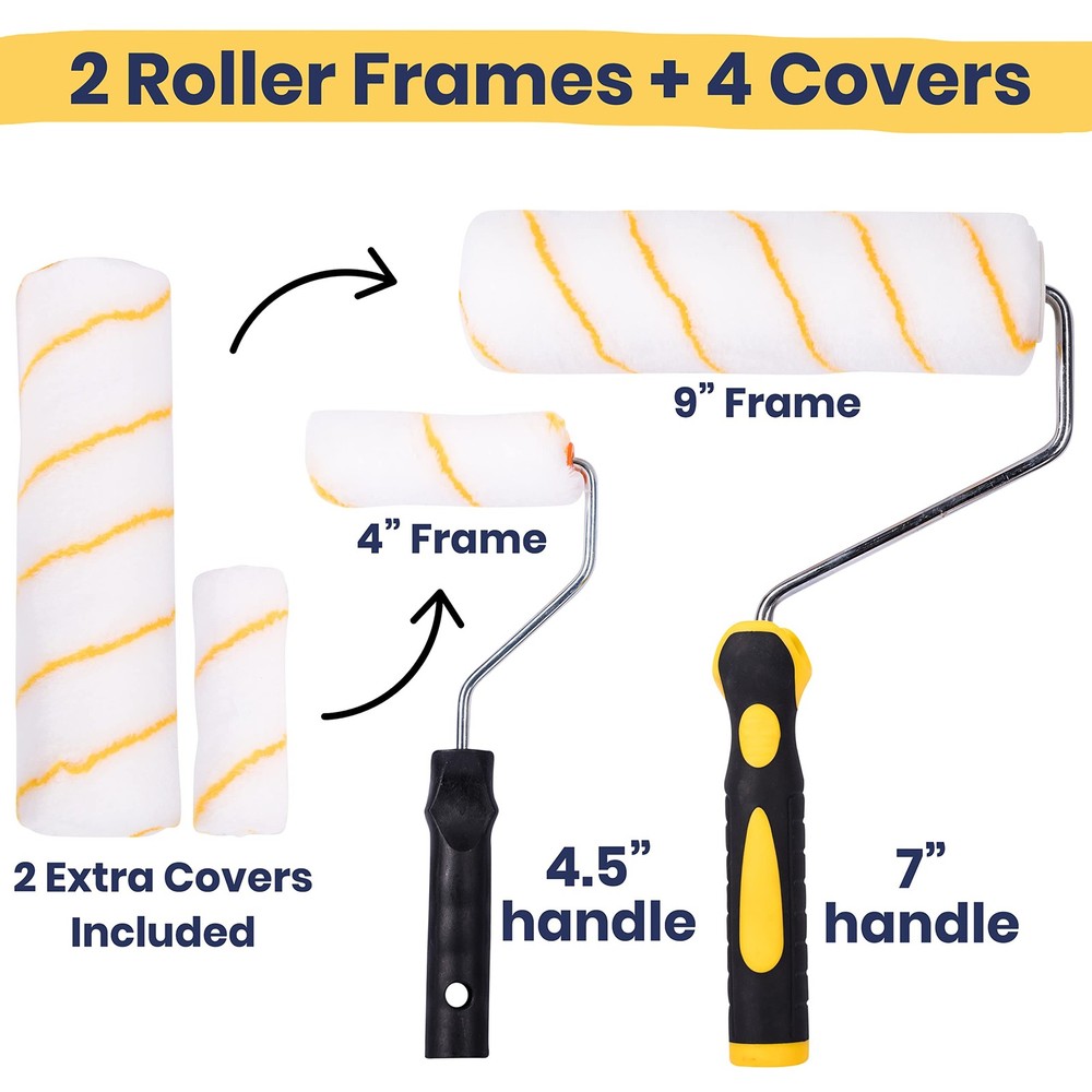 Premium Painting Tool Kit with Roller Covers, Roller Frames, Brushes and Tray...