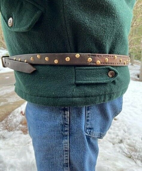 Latigo Mountain Man Rendezvous Belt, Solid Brass Buckle w Brass Plated Tacking