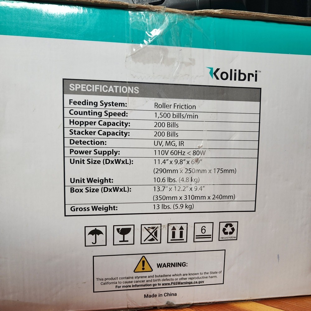 Kolibri Automatic bill counter. Open box tested. UV Counterfeit Detection.