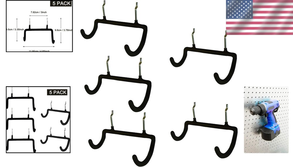 Neoprene-Coated 5-Pack Pegboard Drill Holders - Safe & Secure Tool Hanging