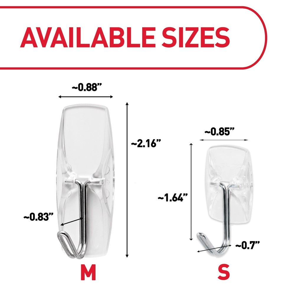 Command Small Clear Wire Toggle Hooks, 10 Wall Hooks and 12 1 Pack,