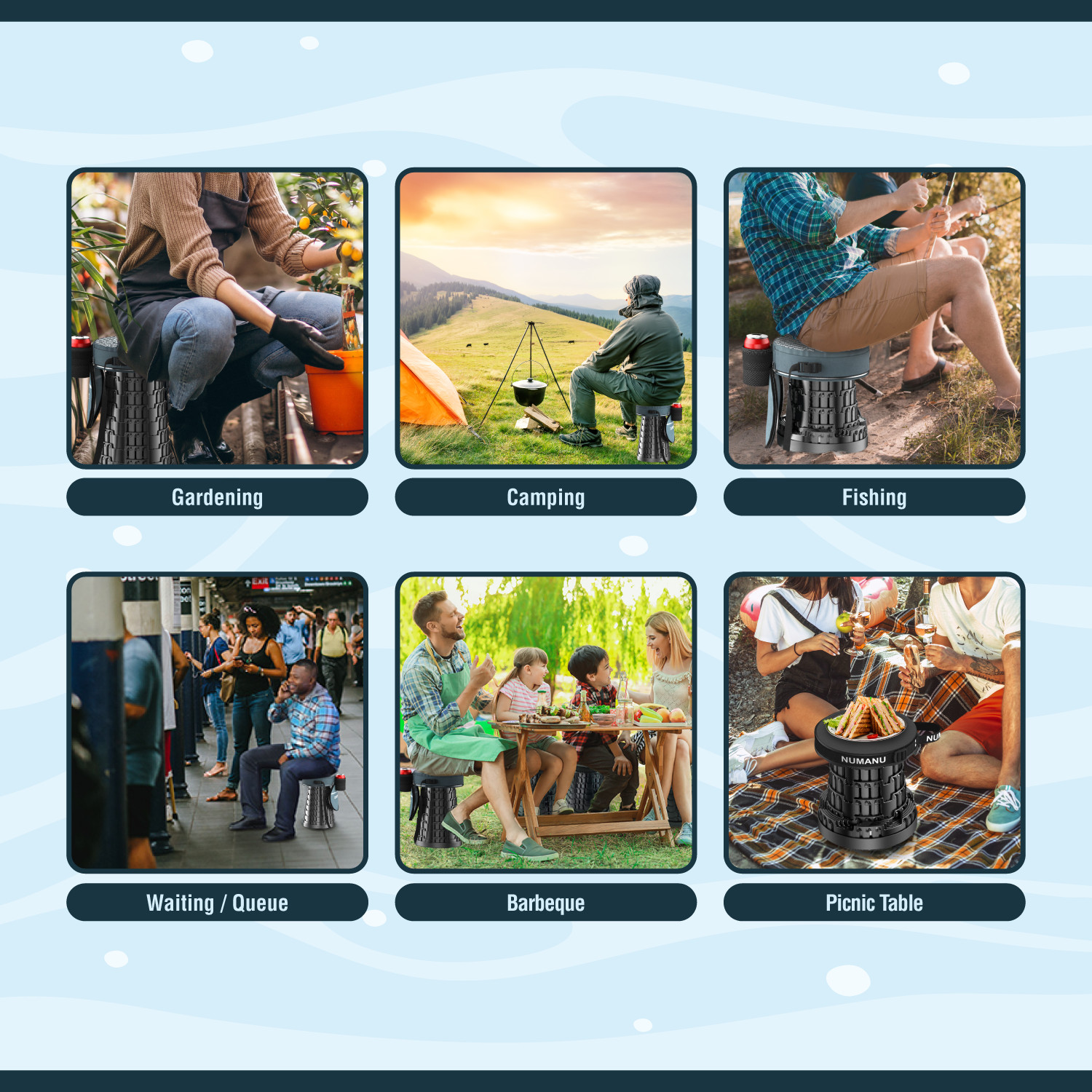 2025 Upgraded Collapsible Stool & 3-IN-1 Carry Bag / Seat Cushion + Drink Holder