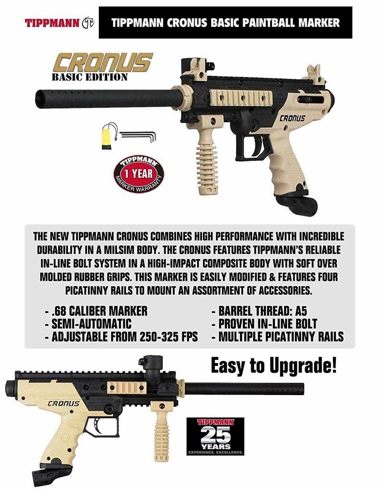 Maddog Tippmann Cronus Basic Tactical Titanium HPA Paintball Gun Starter Kit Tan