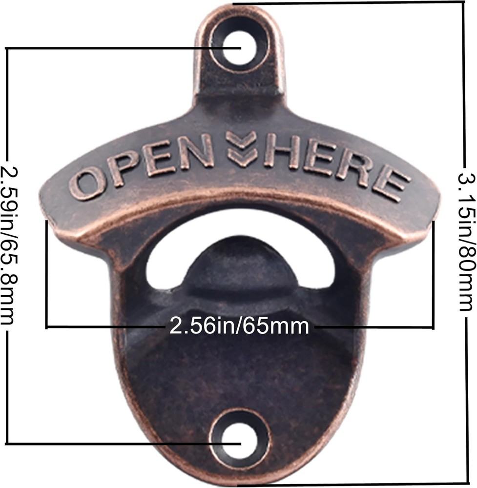 Durable Antique Copper Wall Bottle Opener - Perfect Rustic Accent for Kitchen