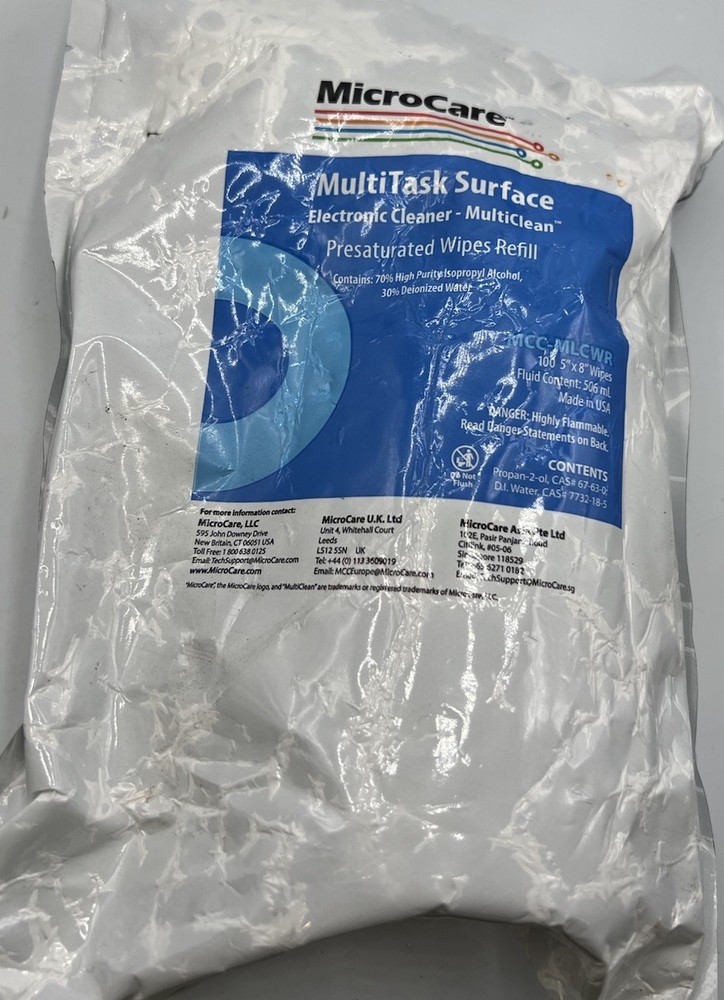 MicroCare MCC-MLCWR Pre-Saturated Multi-Task Surface Electronics Wipes, 100/Pack